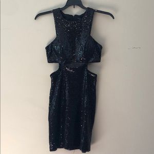 Black Sequin Cut Out Mini Dress